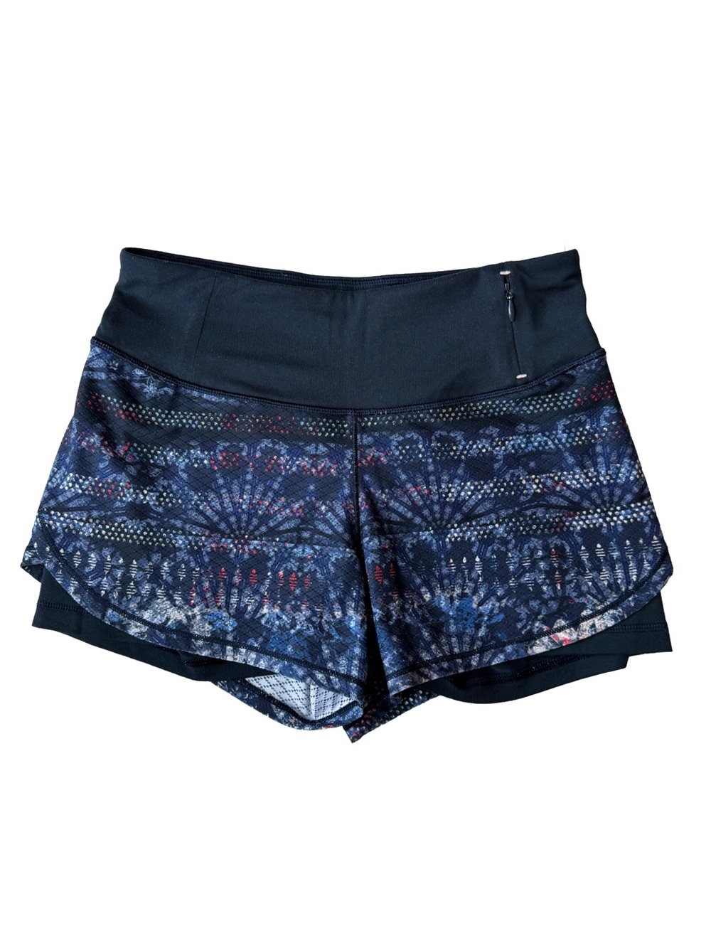 CALIA by Carrie Underwood 2-in-1 Running Shorts Blue Geometric Pattern XS 3"